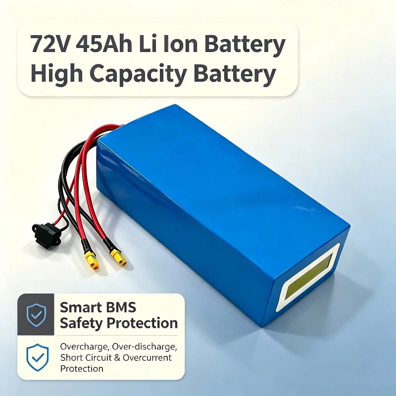 72V 40Ah Lifepo4 Battery Pack - แบตเตอรี่ลิเธียมไอออนทรงสามเหลี่ยม 72V 45Ah พร้อมระบบจัดการแบตเตอรี่ (BMS) สำหรับจักรยานไฟฟ้า